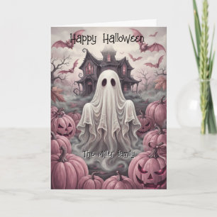 Custom Family Name Vintage Ghost & Haunted House Card