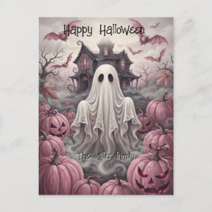 Custom Family Name Vintage Ghost & Haunted House Holiday Postcard
