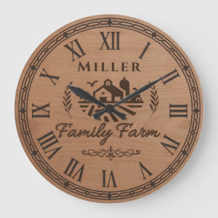 Custom Family Name Wall Clock – Farmhouse Scene