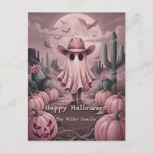 Custom Family Name Western Pink Ghost Cowboy Holiday Postcard