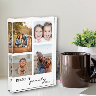 Custom Family Name White 4 Picture Collage   Photo Block