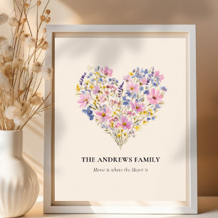 Custom Family Name Wildflower Heart Poster