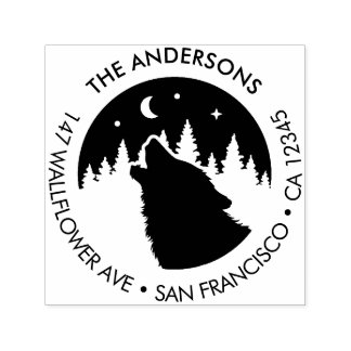 Custom Family Name Wolf Moon Return Address Self-inking Stamp