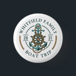 Custom Family Nautical Boat Trip Reunion Vacation 3 Cm Round Badge<br><div class="desc">Cute,  modern and personalised nautical theme featuring an anchor,  a boat wheel,  and a rope with modern typography

Add your family name and the year of your voyage or team name to make this a family or team outfit by clicking the "Personalise" button above</div>