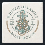 Custom Family Nautical Boat Trip Reunion Vacation  Stone Coaster<br><div class="desc">Cute,  modern and personalised nautical theme featuring an anchor,  a boat wheel,  and a rope with modern typography

Add your family name and the year of your voyage or team name to make this a family or team outfit by clicking the "Personalise" button above</div>
