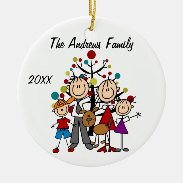 Custom Family Parents, Boy, Girl, Dog Ornament (Front)
