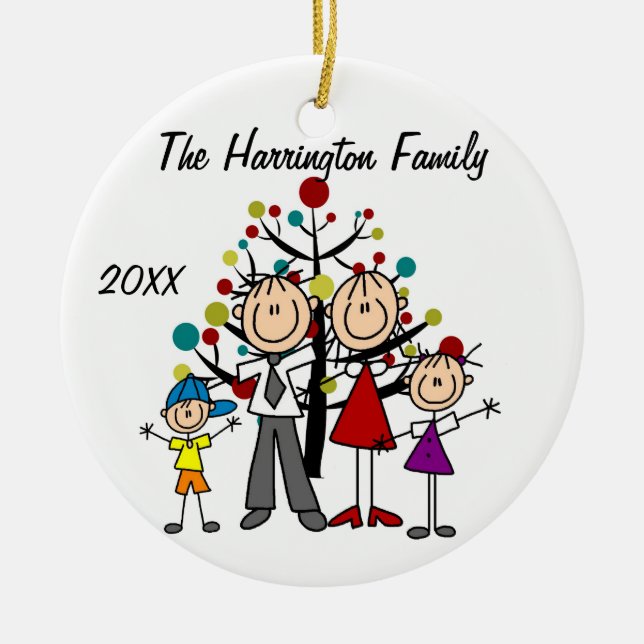 Custom Family Parents, Girl, and Boy  Ornament (Front)