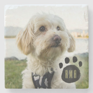 Custom Family Pet Photo Monogrammed Stone Coaster