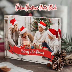 Custom Family Photo Block with Merry Christmas