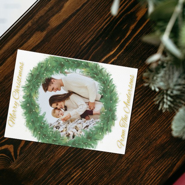 Custom Family Photo Christmas Card | Wreath Design (Creator Uploaded)