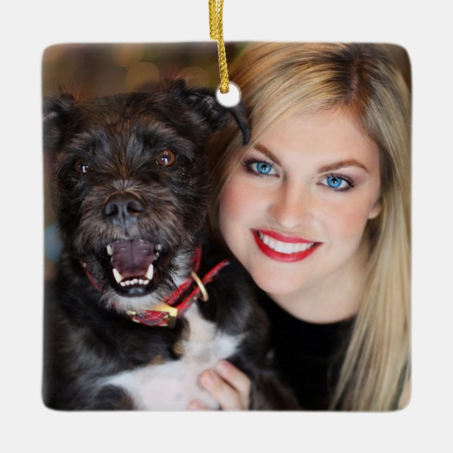 Custom Family Photo Christmas Ceramic Ornament (Front)