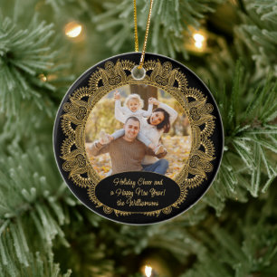 Custom Family Photo Christmas Personalised Text Ceramic Tree Decoration