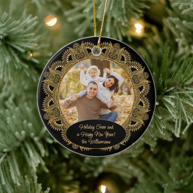 Custom Family Photo Christmas Personalised Text Ceramic Tree Decoration (Tree)