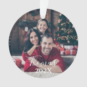 Custom family photo christmas   Script & Year  Ornament