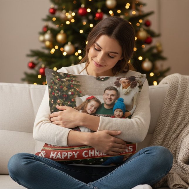 Custom Family Photo Christmas Throw Pillow (Creator Uploaded)