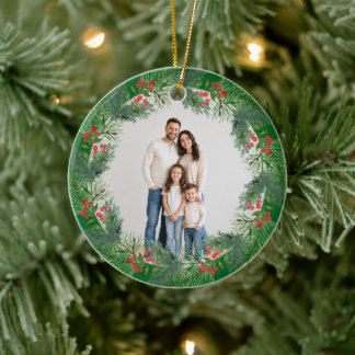 Custom Family Photo Christmas Wreath Keepsake Gift Ceramic Tree Decoration