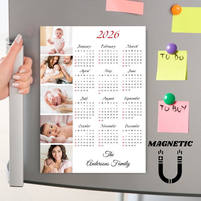 Custom Family Photo Collage 2026 Calendar Magnet (Creator Uploaded)