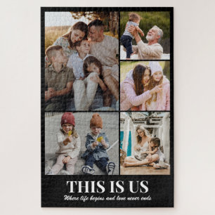Custom Family Photo Collage 5 Pictures 20x30 Black Jigsaw Puzzle