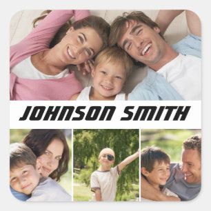 Custom Family Photo Collage Electronics Bag Square Sticker