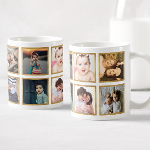 Custom Family Photo Collage Glamourous Gold Coffee Mug