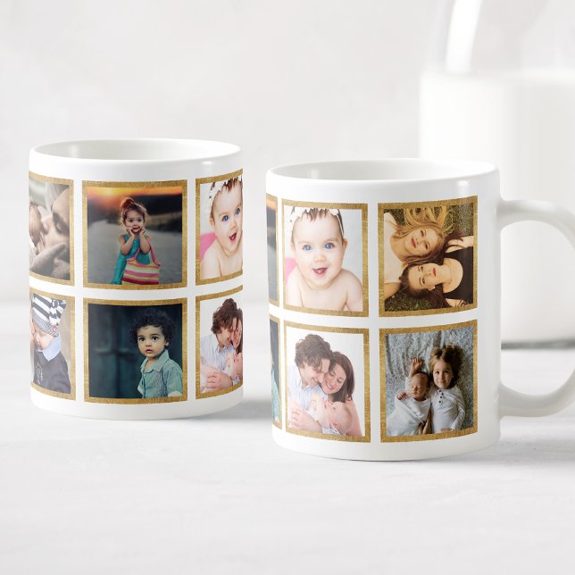 Custom Family Photo Collage Glamourous Gold Coffee Mug (Creator Uploaded)