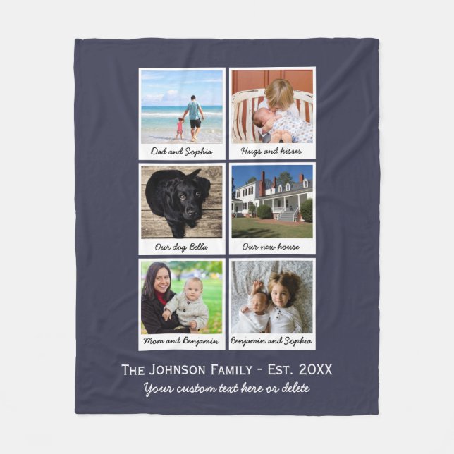 Custom Family Photo Collage Home Established Fleece Blanket (Front)