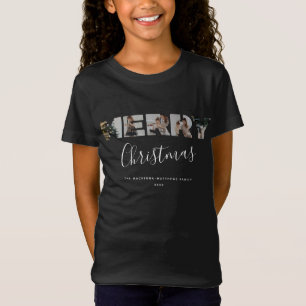Custom Family Photo Collage Merry Christmas Script T-Shirt