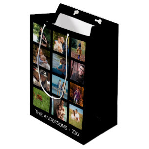 Custom Family 🖼️Photo Collage Monogram Medium Gift Bag