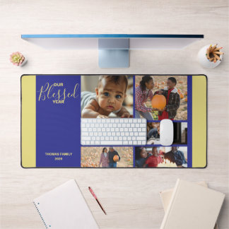 Custom Family Photo Collage Our Blessed Year Desk Mat