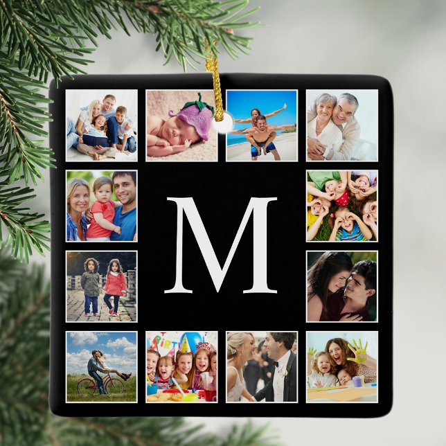 Custom Family Photo Collage Personalised Black Ceramic Ornament (Creator Uploaded)