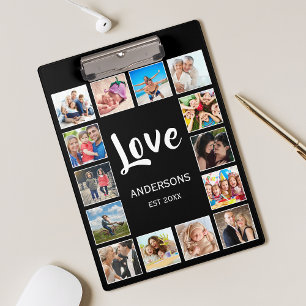 Custom Family Photo Collage Personalised Black Clipboard