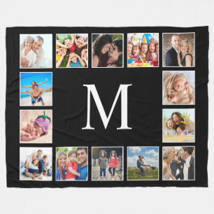 Custom Family Photo Collage Personalised Black Fleece Blanket