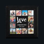 Custom Family Photo Collage Personalised Black Gift Box<br><div class="desc">Create your own personalised 12 photo collage,  gift box with your custom images on a simple modern black background. The gift box face also features your family name,  established year and a "Love" handwritten script. Add your favourite photos,  designs or artworks to create something really unique.</div>