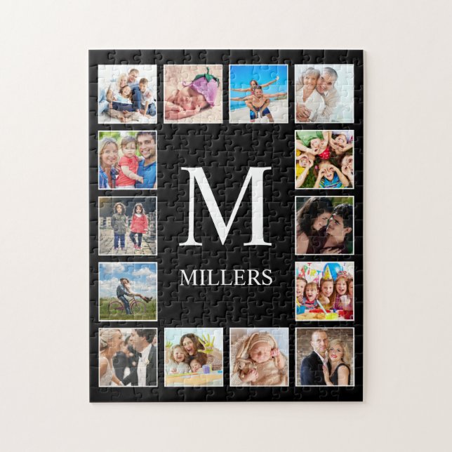 Custom Family Photo Collage Personalised Black Jigsaw Puzzle (Vertical)