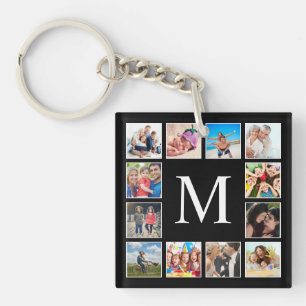 Custom Family Photo Collage Personalised Black Key Ring