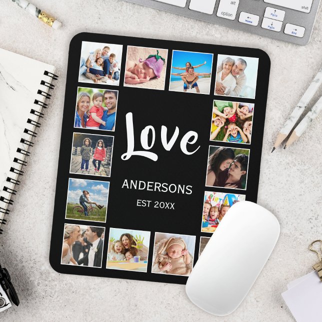 Custom Family Photo Collage Personalised Black Mouse Pad (Creator Uploaded)