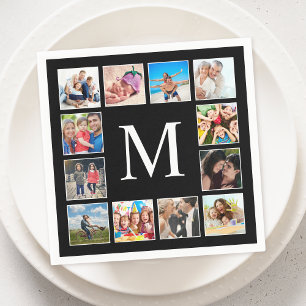 Custom Family Photo Collage Personalised Black Napkin