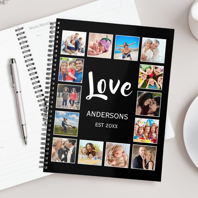 Custom Family Photo Collage Personalised Black Planner (Creator Uploaded)