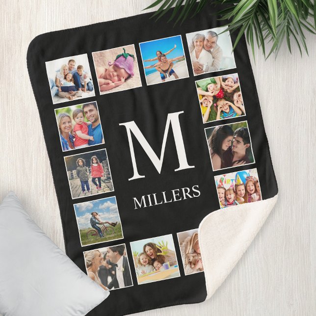 Custom Family Photo Collage Personalised Black Sherpa Blanket (Creator Uploaded)