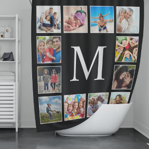 Custom Family Photo Collage Personalised Black Shower Curtain