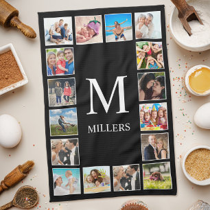 Custom Family Photo Collage Personalised Black Tea Towel