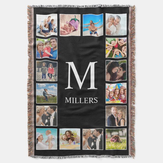 Custom Family Photo Collage Personalised Black Throw Blanket (Front Vertical)