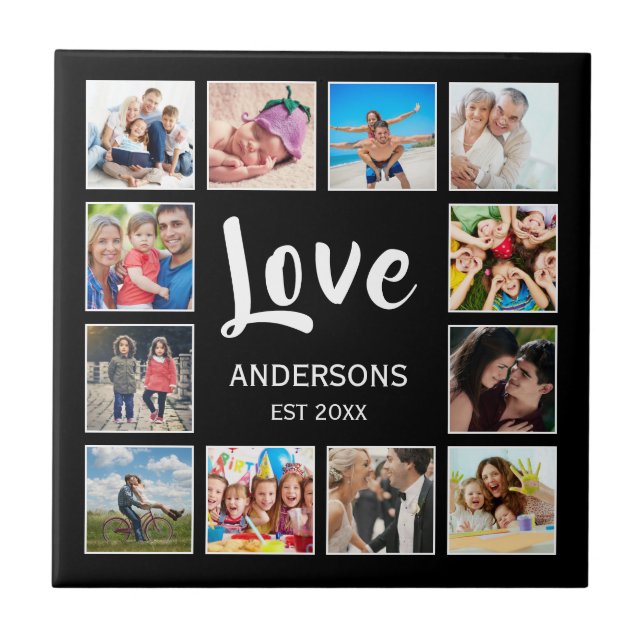 Custom Family Photo Collage Personalised Black Tile (Front)