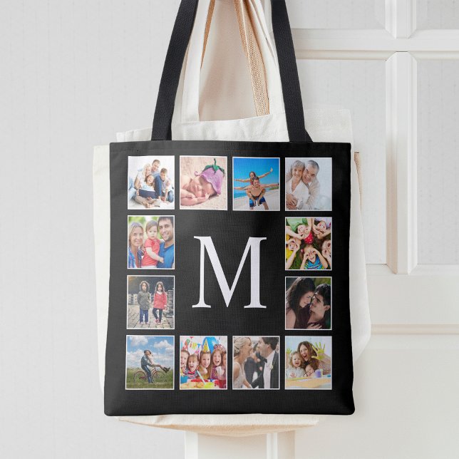 Custom Family Photo Collage Personalised Black Tote Bag (Creator Uploaded)