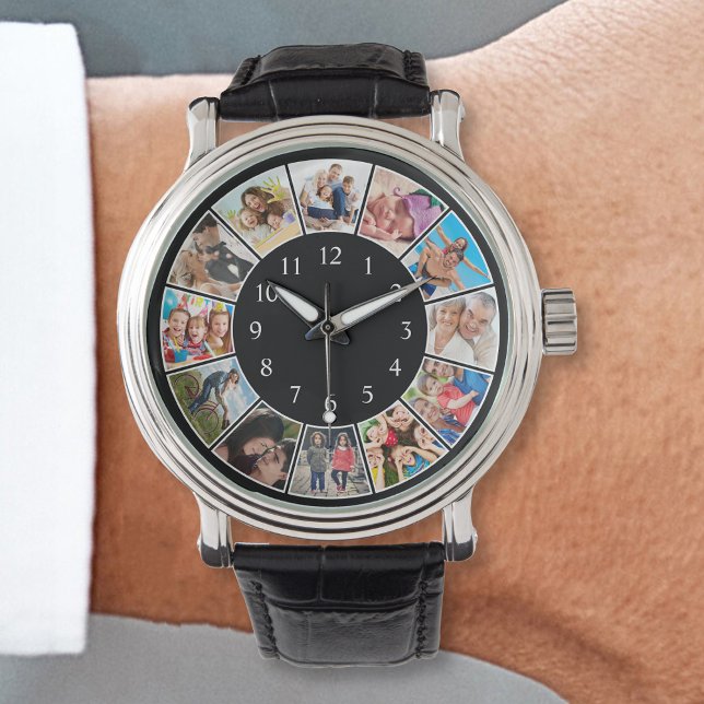 Custom Family Photo Collage Personalised Black Watch (Creator Uploaded)