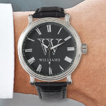 Custom Family Photo Collage Personalised Black Watch<br><div class="desc">Create your own personalised,  roman number watch with your monogram and name on a simple modern black background.</div>