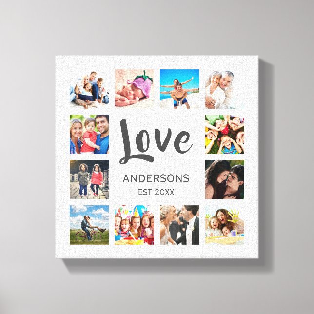 Custom Family Photo Collage Personalised White Canvas Print (Front)