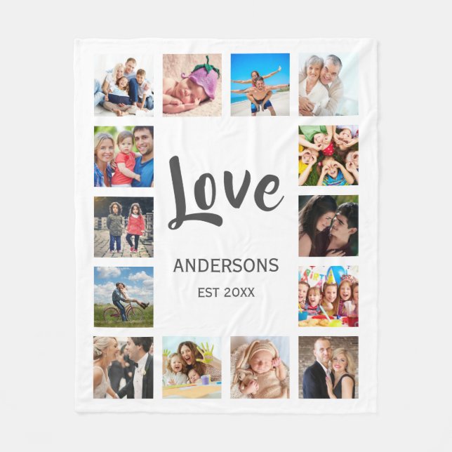 Custom Family Photo Collage Personalised White Fleece Blanket (Front)
