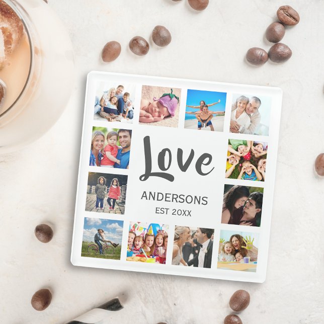 Custom Family Photo Collage Personalised White Glass Coaster (Creator Uploaded)