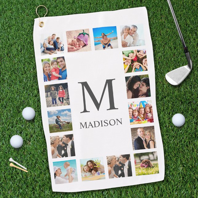 Custom Family Photo Collage Personalised White Golf Towel (Creator Uploaded)